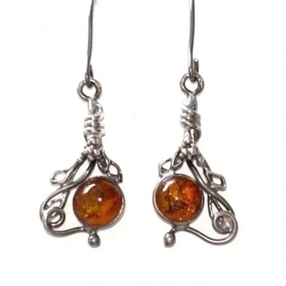 Elegant Silver and Amber Earrings - Picture 1 of 4